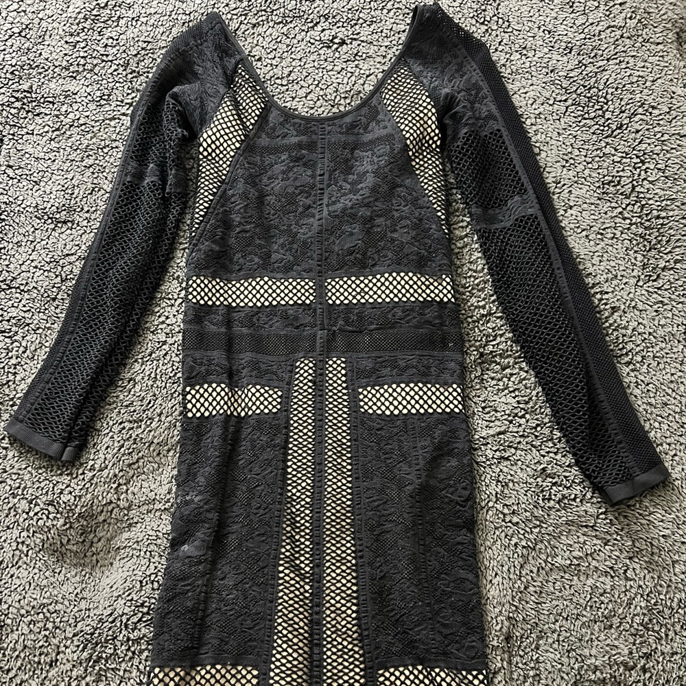 BLACK BEBE BODYCON MESH DRESS